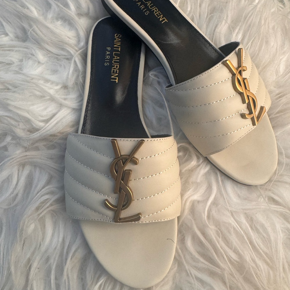 Saint Laurent Women's Cream Slide Sandals